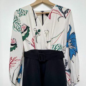 Love Bonito Paloma Belted Contrast Romper in Flora Reverie NWT